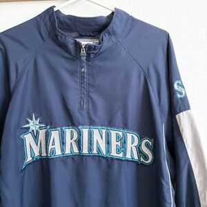Majestic Seattle Mariners MLB Cool Base Blue Windbreaker Pullover Jacket XL
